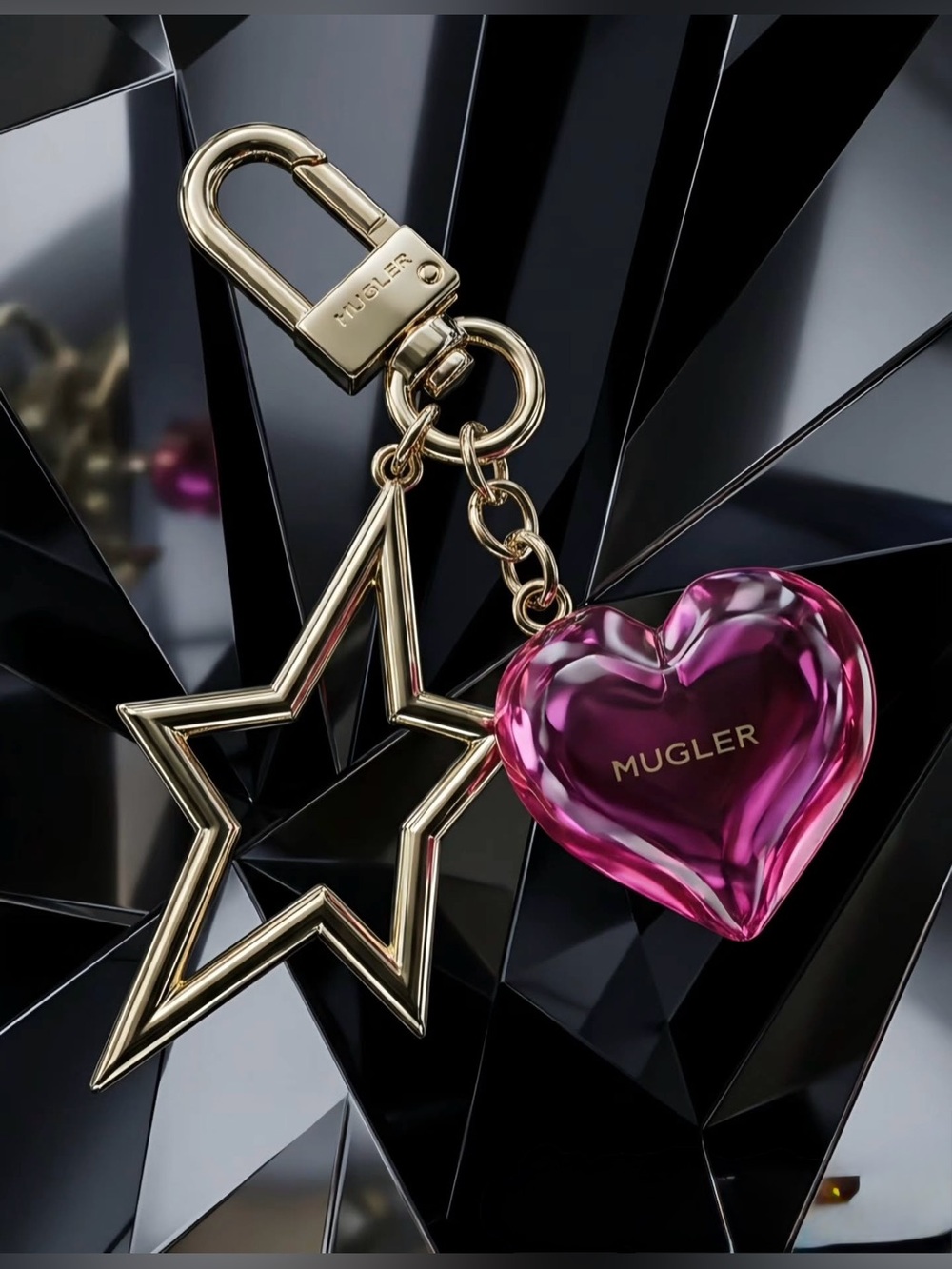 Mugler Gold Star & Pink Heart Key Charm